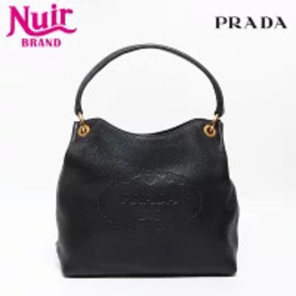 Prada Vitello Phoenix Leather Embossed Logo Shoulder Bag Black